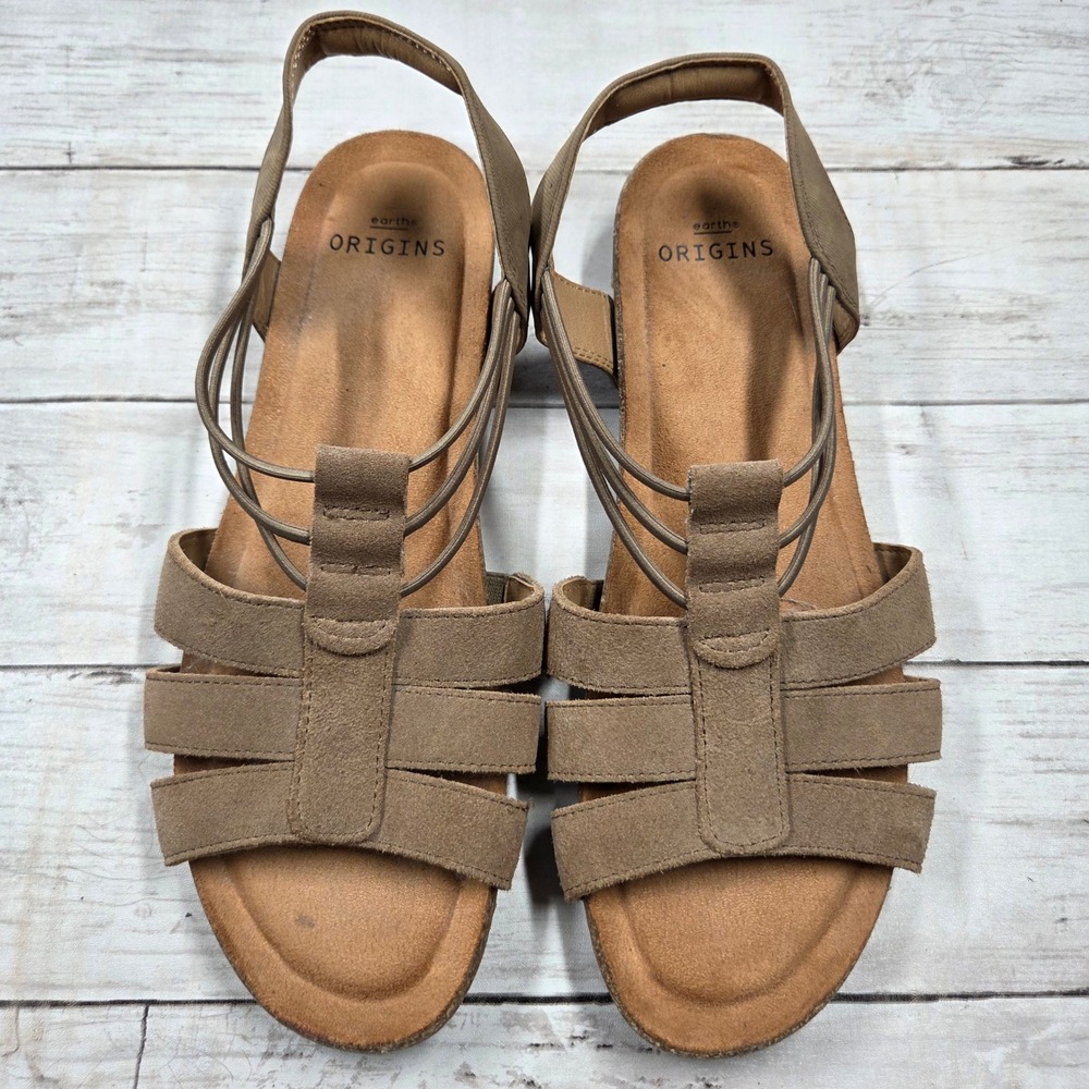 Earth Origins Laney Sandals Womens 9.5 Brown Sedona Sepia Strappy Slingback Flat